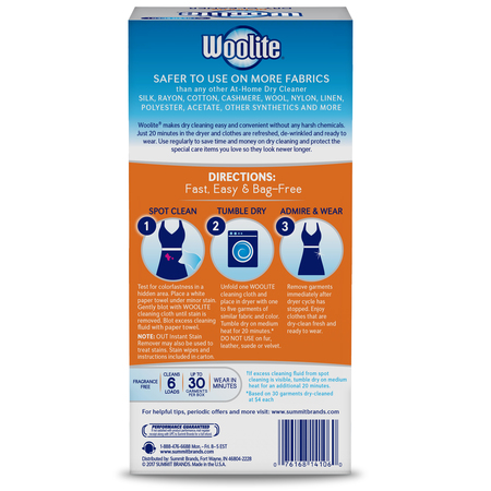 Woolite At-Home Dry Cleaner, Fragrance Free, 6 Cloths DCSFF04N